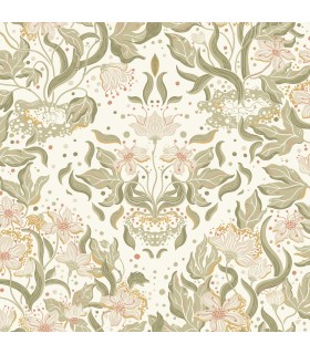 4143-22017 - Lisa Olive Floral Damask Wallpaper-Botanica
