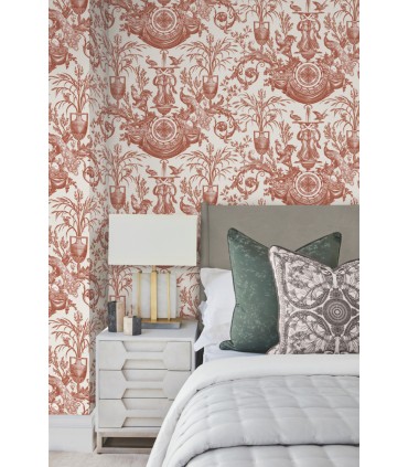 RT7814- Avian Fountain Toile Wallpaper-Toiles by York