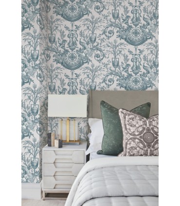 RT7811- Avian Fountain Toile Wallpaper-Toiles by York