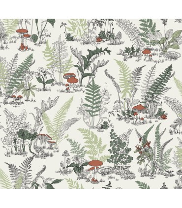 RT7891 - Mushroom Garden Toile Wallpaper-Toiles by York