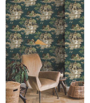 RT7903 - Pagoda And Sampan Scenic Wallpaper-Toiles by York