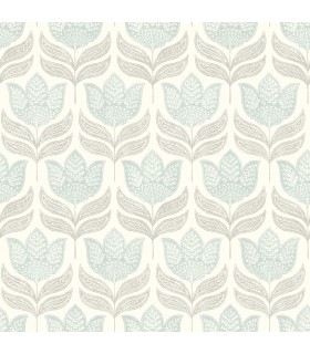 3125-72344 - Cathal Aqua Tulip Block Print Wallpaper-Kinfolk