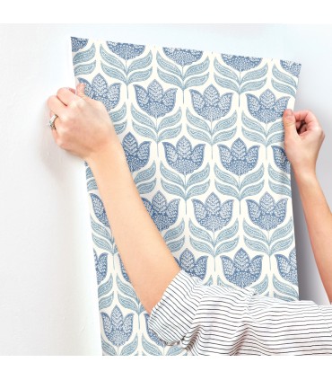 3125-72345 - Cathal Blue Tulip Block Print Wallpaper-Kinfolk