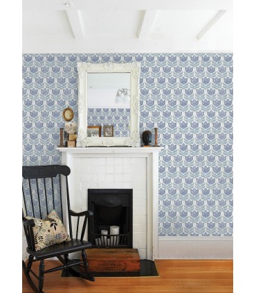 3125-72345 - Cathal Blue Tulip Block Print Wallpaper-Kinfolk
