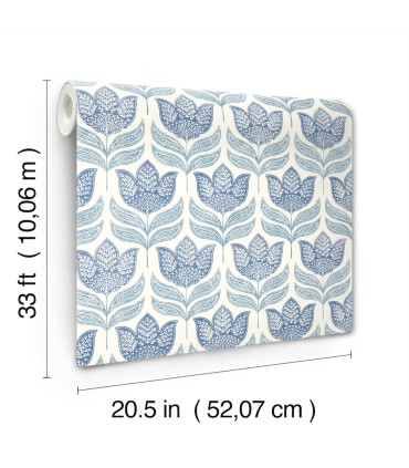 3125-72345 - Cathal Blue Tulip Block Print Wallpaper-Kinfolk