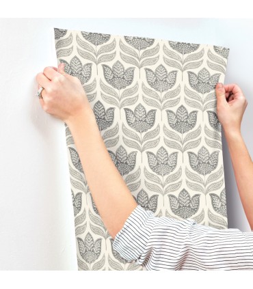 3125-72343 - Cathal Charcoal Tulip Block Print Wallpaper-Kinfolk