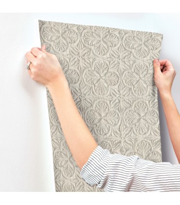 3125-72336 - Karachi Taupe Wooden Damask Wallpaper-Kinfolk