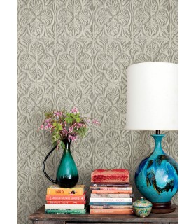 3125-72336 - Karachi Taupe Wooden Damask Wallpaper-Kinfolk