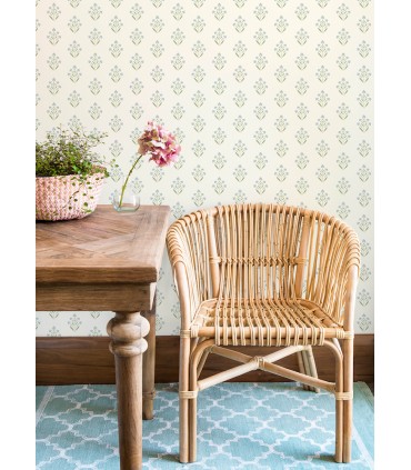 3125-72351 - Kova Aquamarine Floral Crest Wallpaper-Kinfolk