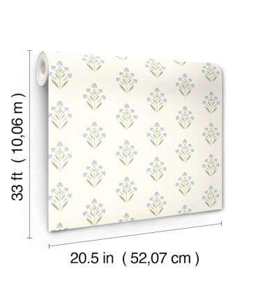 3125-72351 - Kova Aquamarine Floral Crest Wallpaper-Kinfolk