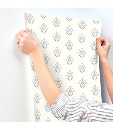 3125-72347 - Kova Blue Floral Crest Wallpaper-Kinfolk