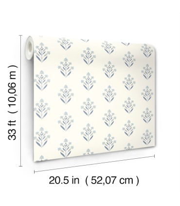 3125-72347 - Kova Blue Floral Crest Wallpaper-Kinfolk
