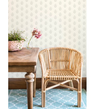 3125-72350 - Kova Light Blue Floral Crest Wallpaper-Kinfolk