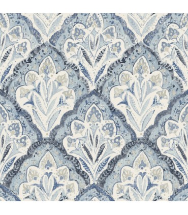 3125-72337 - Mimir Blue Quilted Damask Wallpaper-Kinfolk