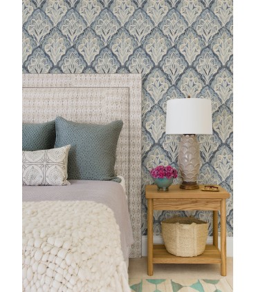 3125-72337 - Mimir Blue Quilted Damask Wallpaper-Kinfolk