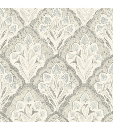3125-72340 - Mimir Grey Quilted Damask Wallpaper-Kinfolk