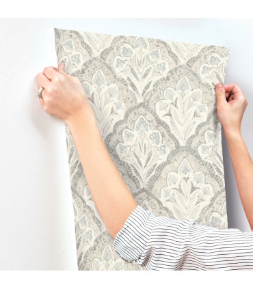 3125-72340 - Mimir Grey Quilted Damask Wallpaper-Kinfolk