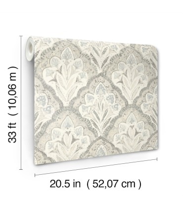 3125-72340 - Mimir Grey Quilted Damask Wallpaper-Kinfolk