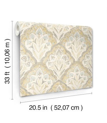 3125-72338 - Mimir Mustard Quilted Damask Wallpaper-Kinfolk