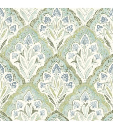 3125-72341 - Mimir Aquamarine Quilted Damask Wallpaper-Kinfolk