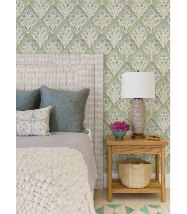 3125-72341 - Mimir Aquamarine Quilted Damask Wallpaper-Kinfolk