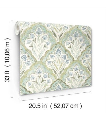 3125-72341 - Mimir Aquamarine Quilted Damask Wallpaper-Kinfolk