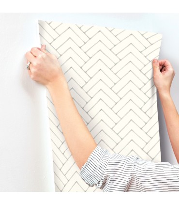 3125-72364 - Oswin Grey Tiered Herringbone Wallpaper-Kinfolk