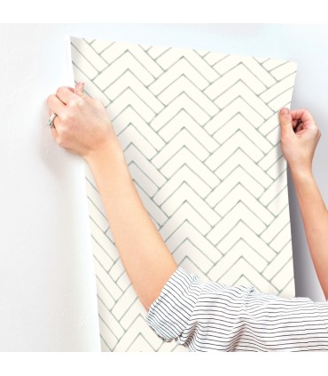 3125-72362 - Oswin Teal Tiered Herringbone Wallpaper-Kinfolk