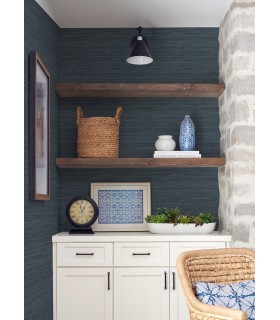 4157-25959 - Barnaby Indigo Faux Grasscloth Wallpaper by Advantage