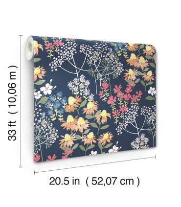 4122-27016 - Cultivate Navy Springtime Blooms Wallpaper-Terrace
