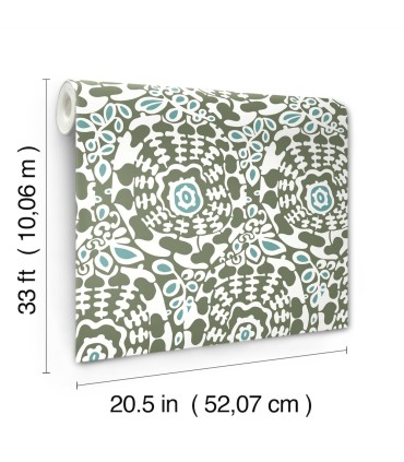 4122-27040 - Divine Green Abstract Medallion Wallpaper-Terrace