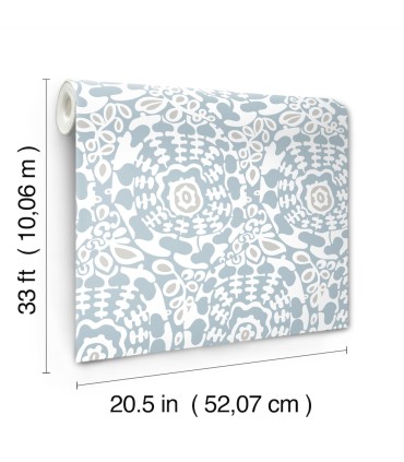 4122-27039 - Divine Light Blue Abstract Medallion Wallpaper-Terrace