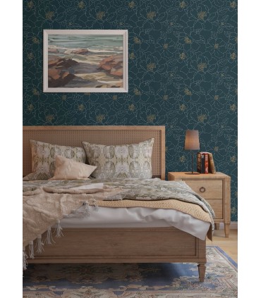 4122-27009 - Gardena Indigo Embroidered Floral Wallpaper-Terrace