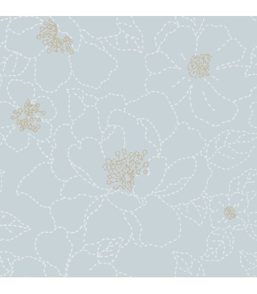 4122-27011 - Gardena Sky Blue Embroidered Floral Wallpaper-Terrace