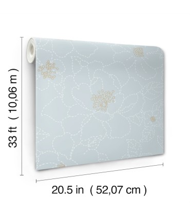4122-27011 - Gardena Sky Blue Embroidered Floral Wallpaper-Terrace