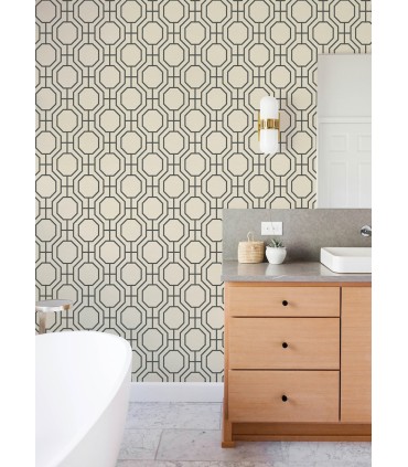 4122-27049 - Manor Black Geometric Trellis Wallpaper-Terrace