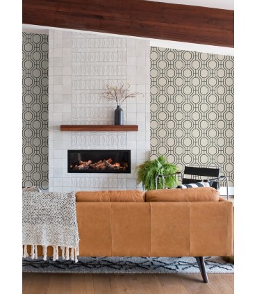 4122-27049 - Manor Black Geometric Trellis Wallpaper-Terrace