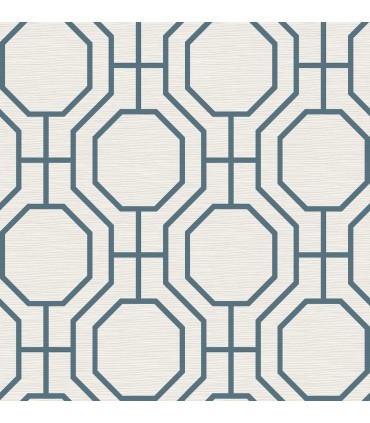 4122-27048 - Manor Blue Geometric Trellis Wallpaper-Terrace