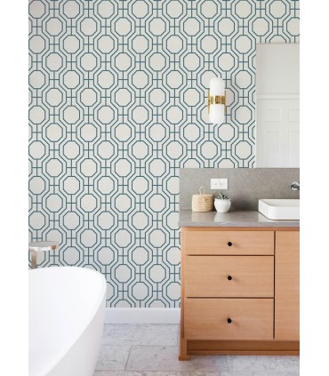 4122-27048 - Manor Blue Geometric Trellis Wallpaper-Terrace