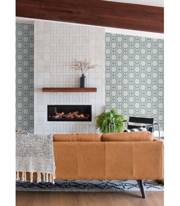 4122-27048 - Manor Blue Geometric Trellis Wallpaper-Terrace