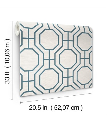 4122-27048 - Manor Blue Geometric Trellis Wallpaper-Terrace