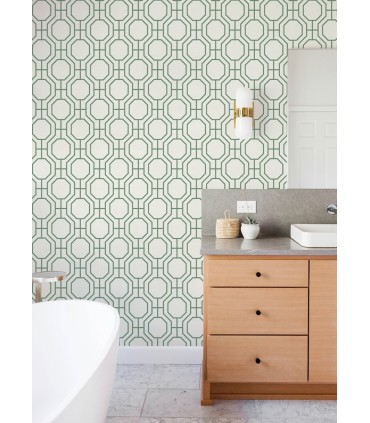 4122-27047 - Manor Green Geometric Trellis Wallpaper-Terrace
