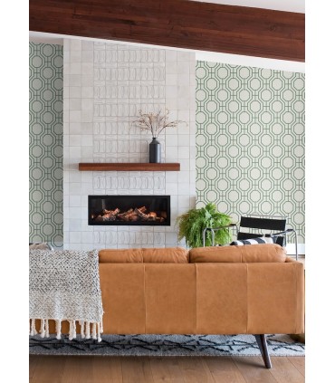4122-27047 - Manor Green Geometric Trellis Wallpaper-Terrace