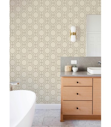 4122-27046 - Manor Taupe Geometric Trellis Wallpaper-Terrace
