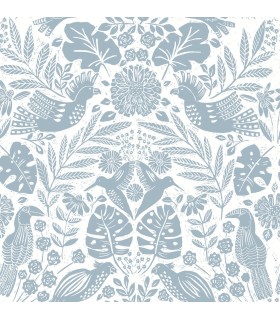 4122-27000 - Nestle Blue Bird Block Print Wallpaper-Terrace