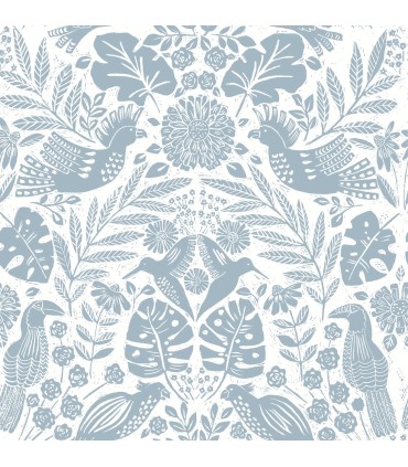 4122-27000 - Nestle Blue Bird Block Print Wallpaper-Terrace
