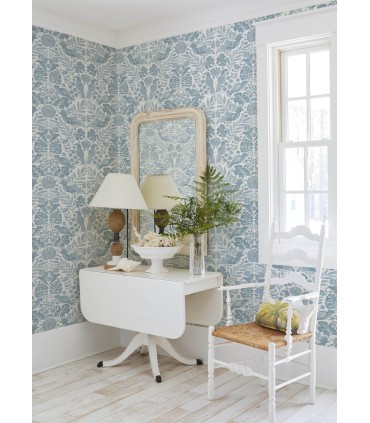4122-27000 - Nestle Blue Bird Block Print Wallpaper-Terrace