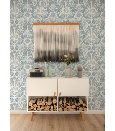 4122-27000 - Nestle Blue Bird Block Print Wallpaper-Terrace