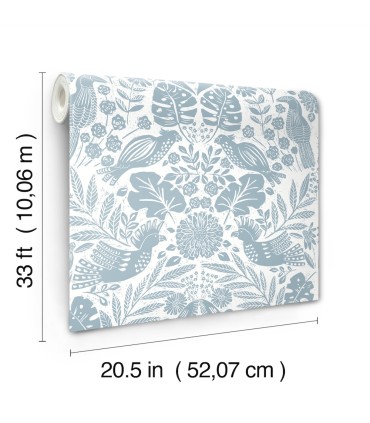 4122-27000 - Nestle Blue Bird Block Print Wallpaper-Terrace