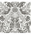 4122-27004 - Nestle Charcoal Bird Block Print Wallpaper-Terrace